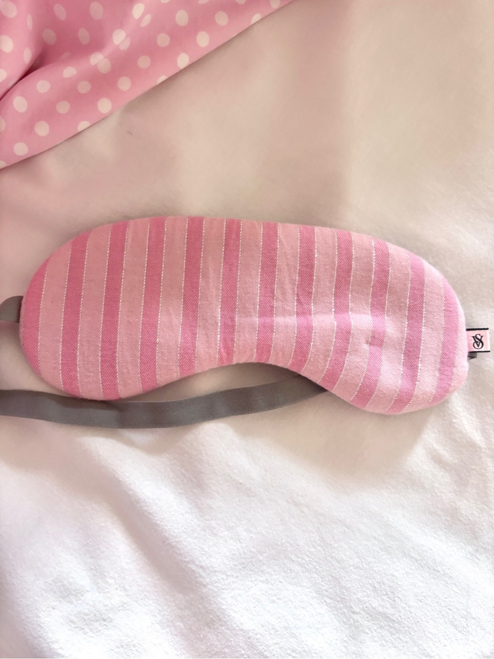 Victorias Secret Pink Striped VS Angel Sleep Mask with Grey Accents